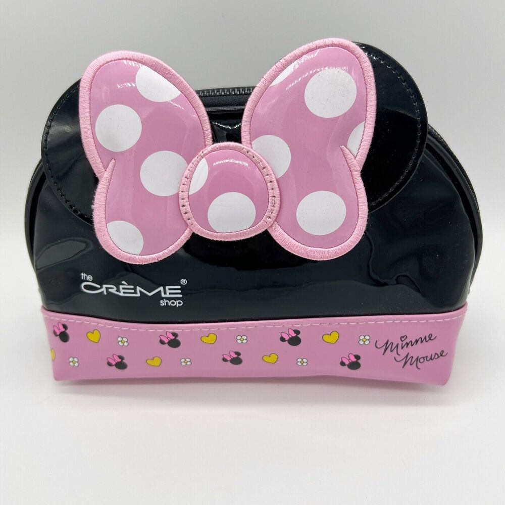 Disney The Creme Shop Minnie Mouse Cosmetic Bag Travel Pink Black Bow